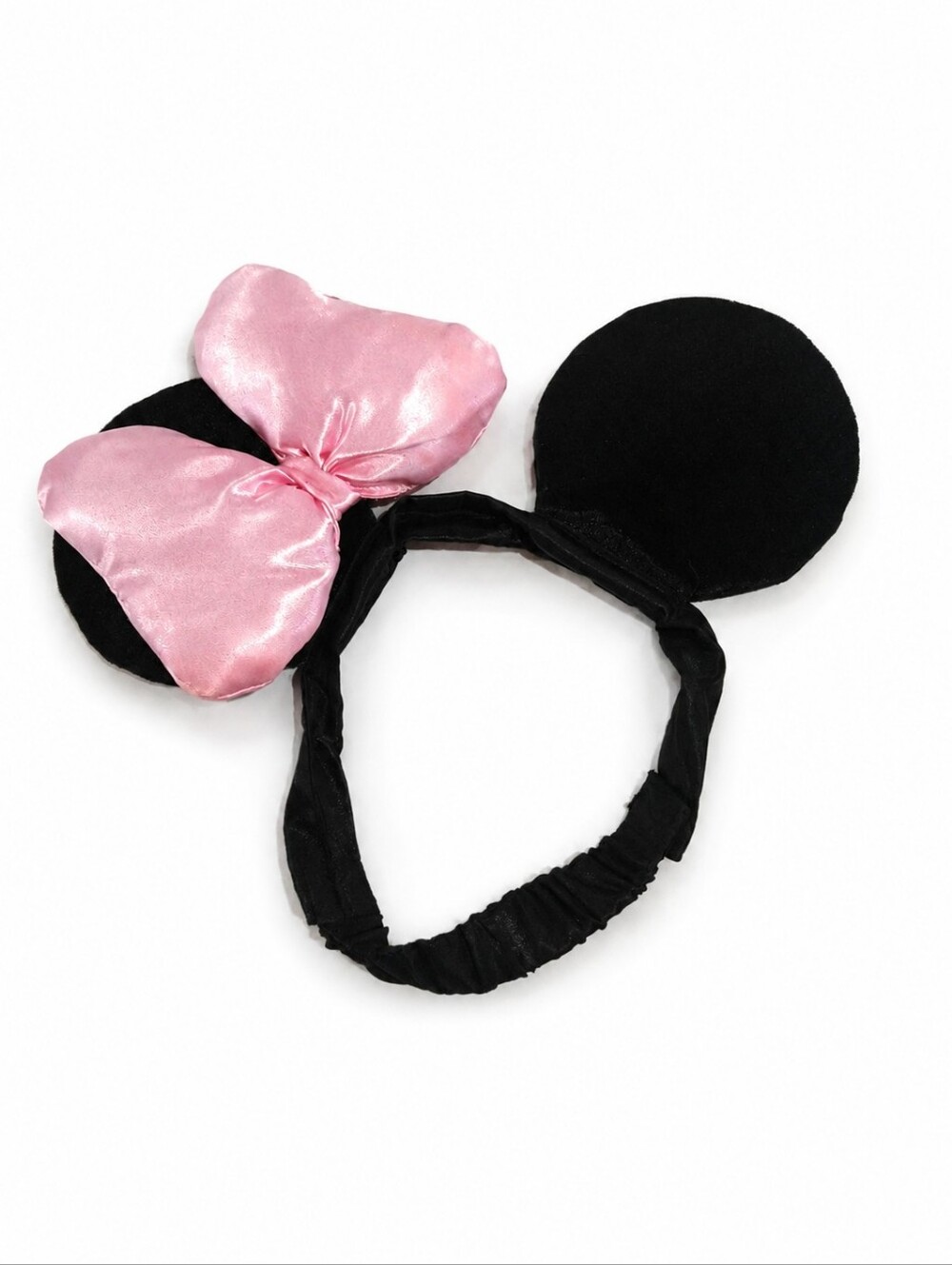 Kids Minnie Mouse Style Black Ears Headband Pink Satin Bow Costume Dress-Up